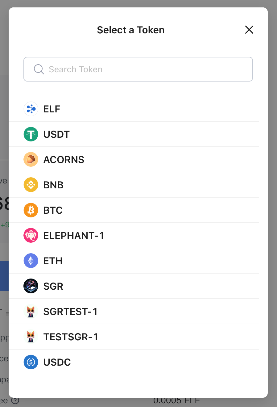 Select the pair of tokens for swapping